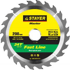 STAYER Fast Line 200 x 30мм 24Т, диск пильный по дереву, быстрый рез, 3680-200-30-24 • Купить по низкой цене в интернет-магазине СМЭК