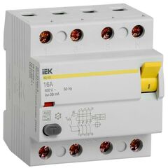 Выключатель дифференциального тока (УЗО) 4п 16А 30мА тип A ВД1-63 IEK MDV11-4-016-030 • Купить по низкой цене в интернет-магазине СМЭК
