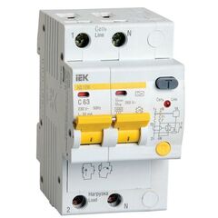 Выключатель автоматический дифференциального тока 2п C 63А 30мА тип A 4.5кА АД-12М IEK MAD12-2-063-C • Купить по низкой цене в интернет-магазине СМЭК
