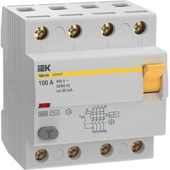 Выключатель дифференциального тока (УЗО) 4п 100А 30мА 6кА тип AC ВД3-63 KARAT IEK MDV20-4-100-030 • Купить по низкой цене в интернет-магазине СМЭК