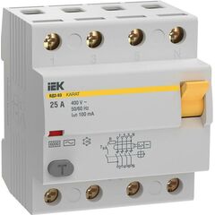 Выключатель дифференциального тока (УЗО) 4п 25А 100мА 6кА тип AC ВД3-63 KARAT IEK MDV20-4-025-100 • Купить по низкой цене в интернет-магазине СМЭК