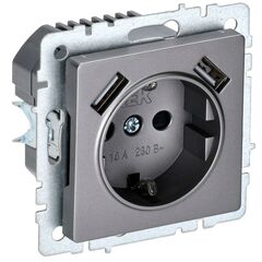 Розетка BRITE РЮш10-1-БрС 16А с USB A+A 2.1А с заземл. защ. шторки сталь IEK BR-R14-16-U21-D21-K46 • Купить по низкой цене в интернет-магазине СМЭК