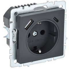 Розетка BRITE РЮш11-1-БрГ 16А с USB A+C 18Вт с заземл. защ. шторки графит IEK BR-R14-16-U22-018-K53 • Купить по низкой цене в интернет-магазине СМЭК