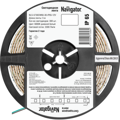 Лента светодиодная NLS-5730СW60-30-IP65-12V 30Вт/м (уп.5м) Navigator 71698 • Купить по низкой цене в интернет-магазине СМЭК