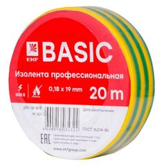 Изолента класс А 0.18х19мм (рул.20м) желт./зел. EKF plc-iz-a-yg • Купить по низкой цене в интернет-магазине СМЭК
