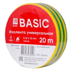 Изолента класс В 0.13х15мм (рул.20м) желт./зел. EKF plc-iz-b-yg • Купить по низкой цене в интернет-магазине СМЭК