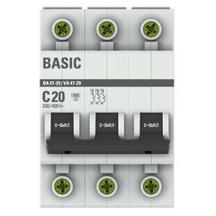 Выключатель автоматический модульный 3п C 20А 4.5кА ВА 47-29 Basic EKF mcb4729-3-20C • Купить по низкой цене в интернет-магазине СМЭК