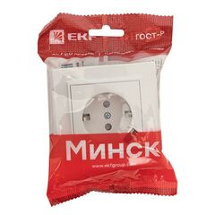 Розетка 1-м СП Минск 16А IP20 с заземл. защ. шторки с заряд. устройством USB 1А бел. EKF ERR16-028-100-USB • Купить по низкой цене в интернет-магазине СМЭК