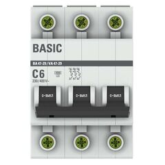 Выключатель автоматический модульный 3п C 6А 4.5кА ВА 47-29 Basic EKF mcb4729-3-06C • Купить по низкой цене в интернет-магазине СМЭК