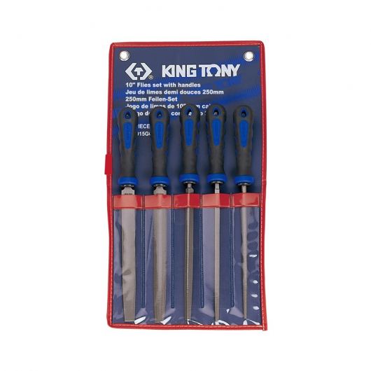 KING TONY Набор напильников 250 мм, двухкомпонентные рукоятки, 5 предметов • Купить по низкой цене в интернет-магазине СМЭК