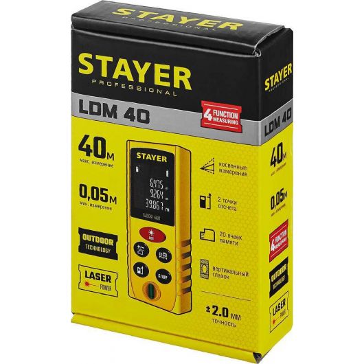 Лазерный дальномер STAYER 40 м 34956, изображение 3 • Купить по низкой цене в интернет-магазине СМЭК