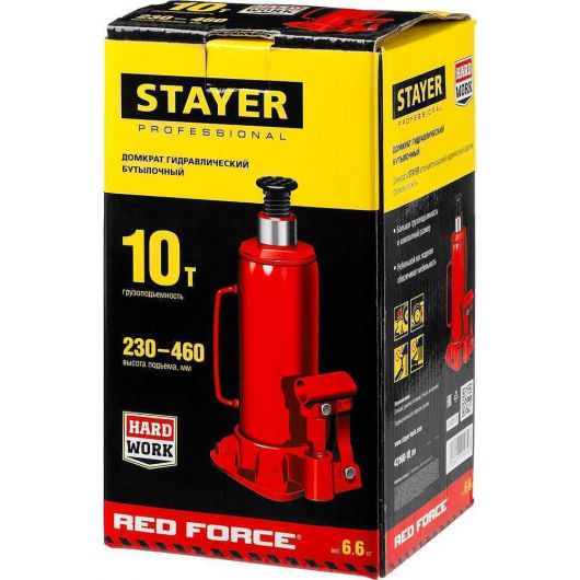 Гидравлический бутылочный домкрат STAYER  RED FORCE 10т 230-460 мм  43160-10, изображение 5 • Купить по низкой цене в интернет-магазине СМЭК