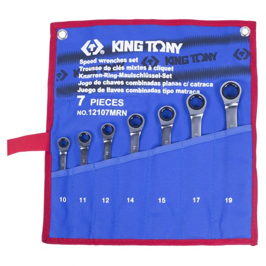 KING TONY Набор комбинированных трещоточных ключей, 10-19 мм, чехол из теторона, 7 предметов, изображение 3 • Купить по низкой цене в интернет-магазине СМЭК