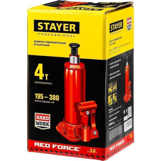 Гидравлический бутылочный домкрат STAYER  RED FORCE 4т 194-372 мм  43160-4, изображение 8 • Купить по низкой цене в интернет-магазине СМЭК