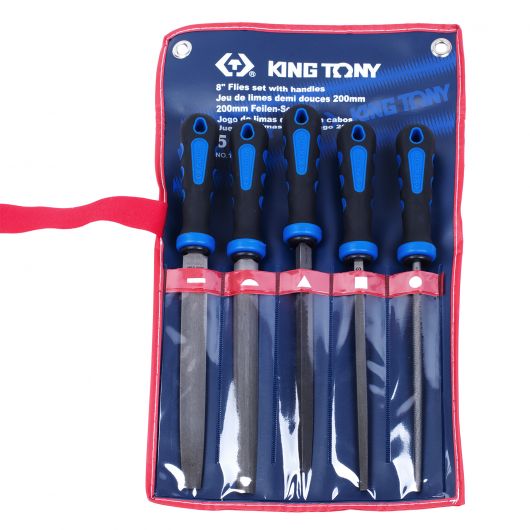KING TONY Набор напильников 200 мм, двухкомпонентные рукоятки, 5 предметов, изображение 4 • Купить по низкой цене в интернет-магазине СМЭК