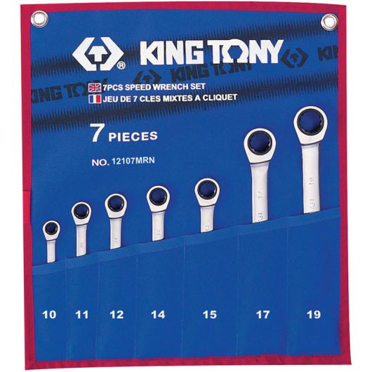 KING TONY Набор комбинированных трещоточных ключей, 10-19 мм, чехол из теторона, 7 предметов, изображение 4 • Купить по низкой цене в интернет-магазине СМЭК