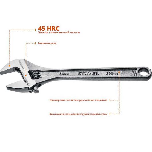 Разводной ключ STAYER MAX-Force 250 / 30 мм 2725-25, изображение 3 • Купить по низкой цене в интернет-магазине СМЭК