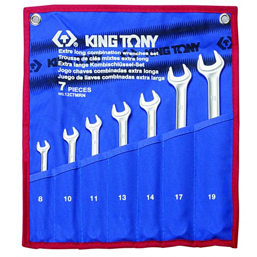 KING TONY Набор комбинированных удлиненных ключей, 8-19 мм, чехол из теторона, 7 предметов, изображение 4 • Купить по низкой цене в интернет-магазине СМЭК