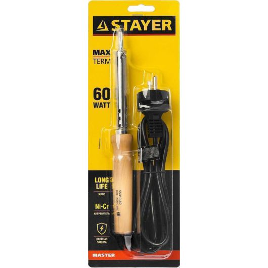 Электропаяльник STAYER Maxterm 60Вт 220В клин деревянная рукоятка 55310-60, изображение 5 • Купить по низкой цене в интернет-магазине СМЭК