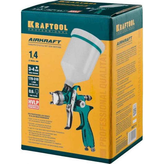 Пневматический краскопульт с верхним  бачком KRAFTOOL AirKraft  HVLP 1.4 мм 06522-1.4, изображение 4 • Купить по низкой цене в интернет-магазине СМЭК