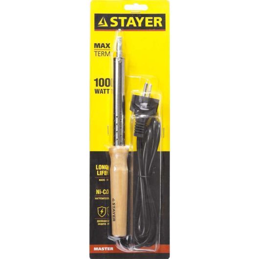 Электропаяльник STAYER Maxterm 100Вт 220В клин деревянная рукоятка 55310-100, изображение 5 • Купить по низкой цене в интернет-магазине СМЭК