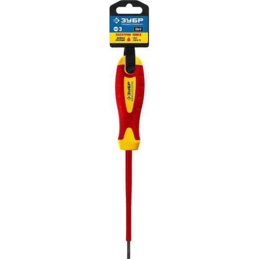 Диэлектрическая отвертка ЗУБР Профессионал Электрик SL3.0х75 мм 25261-3.0-075 • Купить по низкой цене в интернет-магазине СМЭК
