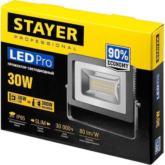 Светодиодный прожектор STAYER 30 Вт 2400 Лм 6500 К IP65 57131-30 • Купить по низкой цене в интернет-магазине СМЭК