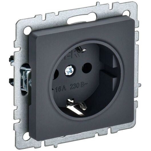 Розетка BRITE РС11-1-0-БрГ 16А с заземл. без защ. шторки графит IEK BR-R11-16-K53 • Купить по низкой цене в интернет-магазине СМЭК