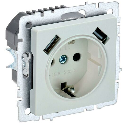 Розетка BRITE РЮш10-1-БрЖ 16А с USB A+A 2.1А с заземл. защ. шторки жемчуж. IEK BR-R14-16-U21-D21-K36 • Купить по низкой цене в интернет-магазине СМЭК