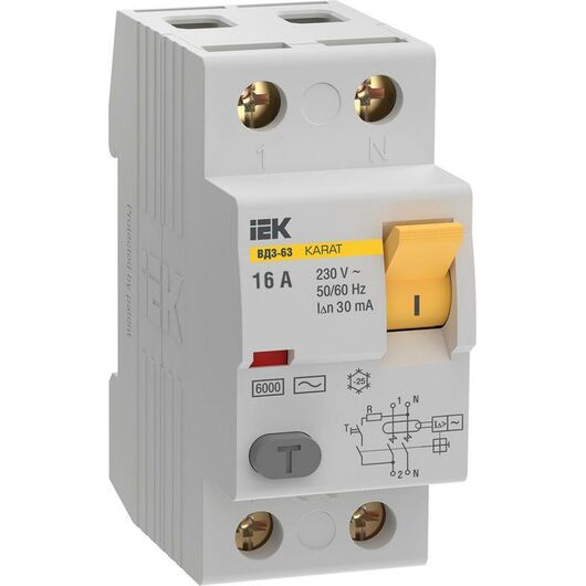 Выключатель дифференциального тока (УЗО) 2п 16А 30мА 6кА тип AC ВД3-63 KARAT IEK MDV20-2-016-030 • Купить по низкой цене в интернет-магазине СМЭК