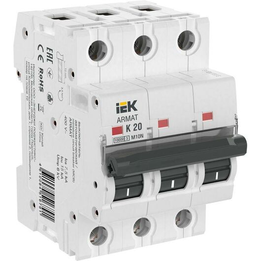 Выключатель автоматический модульный 3п K 20А M10N ARMAT IEK AR-M10N-3-K020 • Купить по низкой цене в интернет-магазине СМЭК