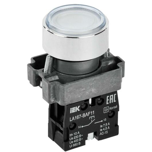 Кнопка LA167-BAF11 d22мм 1з бел. IEK BBT20-BAF11-1-22-67-K01 • Купить по низкой цене в интернет-магазине СМЭК