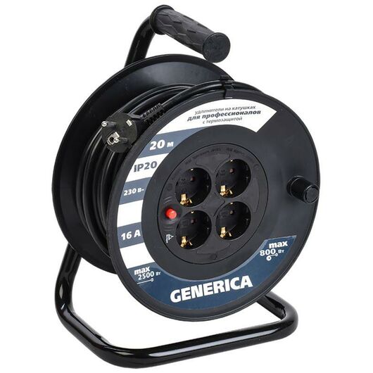 Удлинитель на катушке 4х20м 16А IP20 УК20 2P+PE 3х1.5 термозащита GENERICA IEK WKP20-16-04-20-G • Купить по низкой цене в интернет-магазине СМЭК
