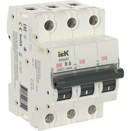 Выключатель автоматический модульный 3п B 8А M06N ARMAT IEK AR-M06N-3-B008 • Купить по низкой цене в интернет-магазине СМЭК
