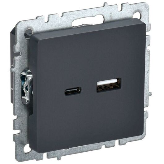 Розетка BRITE USB A+C 18Вт РЮ11-1-БрГ графит IEK BR-U22-018-K53 • Купить по низкой цене в интернет-магазине СМЭК