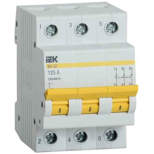 Выключатель нагрузки (мини-рубильник) ВН-32 3Р 125А IEK MNV10-3-125 • Купить по низкой цене в интернет-магазине СМЭК
