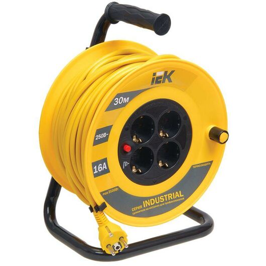 Удлинитель на катушке 4х30м с заземл. 16А IP20 Industrial УК30 3х1.5 термозащита IEK WKP15-16-04-30 • Купить по низкой цене в интернет-магазине СМЭК