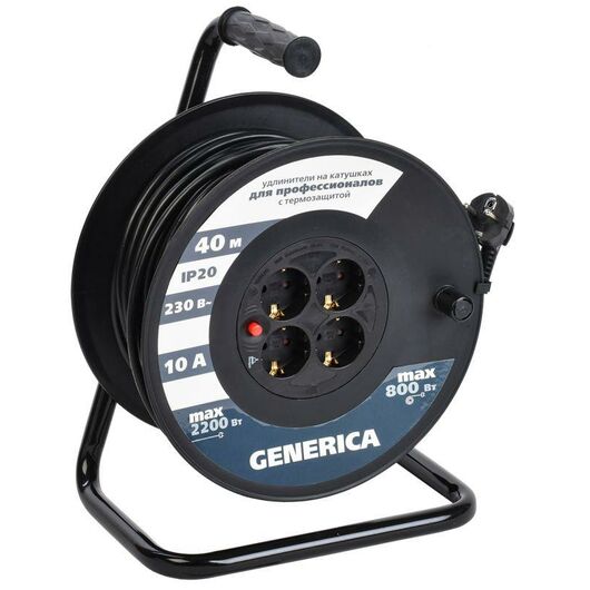 Удлинитель на катушке 4х40м 10А IP20 УК40 2P+PE 3х1 термозащита GENERICA IEK WKP10-10-04-40-G • Купить по низкой цене в интернет-магазине СМЭК