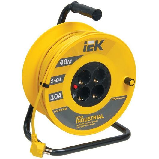 Удлинитель на катушке 4х40м с заземл. 10А IP20 Industrial УК40 3х1 термозащита IEK WKP14-10-04-40 • Купить по низкой цене в интернет-магазине СМЭК