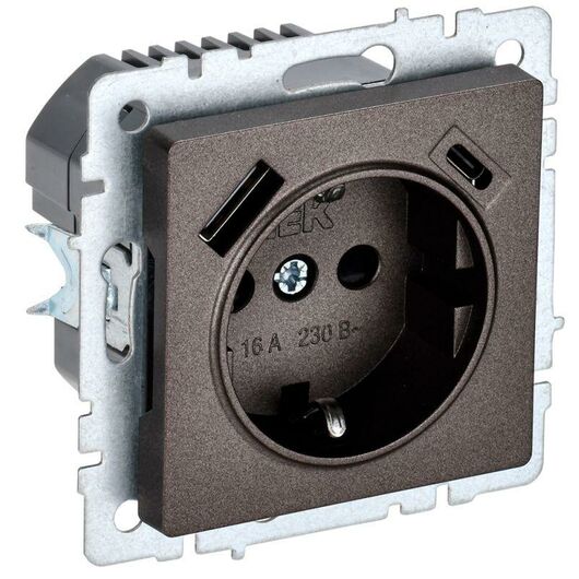 Розетка BRITE РЮш11-1-БрТБ 16А с USB A+C 18Вт с заземл. защ. шторки темн. бронза IEK BR-R14-16-U22-0 • Купить по низкой цене в интернет-магазине СМЭК