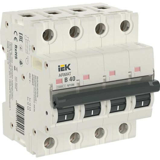 Выключатель автоматический модульный 4п B 40А M10N ARMAT IEK AR-M10N-4-B040 • Купить по низкой цене в интернет-магазине СМЭК