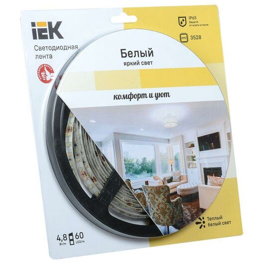 Лента светодиодная ECO LED LSR-3528WW60-4.8-IP65-12V 5Вт/м (уп.5м) тепл. бел. IEK LSR1-1-060-65-1-05 • Купить по низкой цене в интернет-магазине СМЭК
