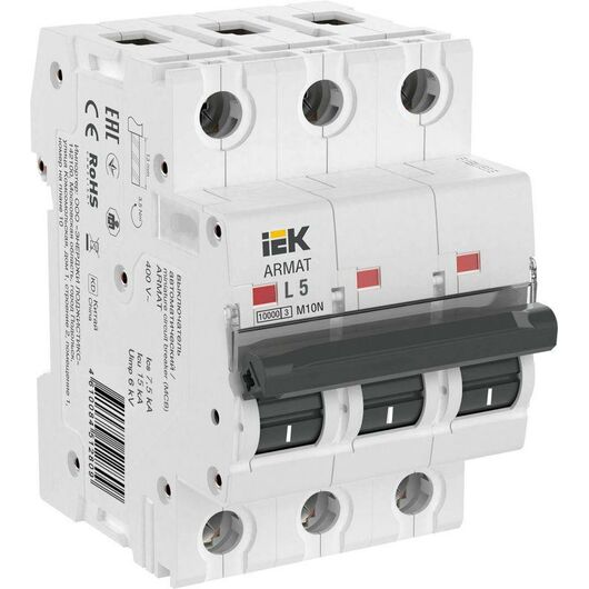 Выключатель автоматический модульный 3п L 5А M10N ARMAT IEK AR-M10N-3-L005 • Купить по низкой цене в интернет-магазине СМЭК