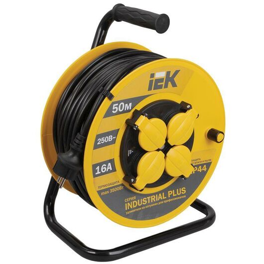 Удлинитель на катушке 4х50м с заземл. 16А IP44 Industrial plus УК50 3х1.5 термозащита IEK WKP15-16-0 • Купить по низкой цене в интернет-магазине СМЭК