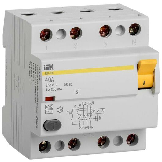Выключатель дифференциального тока (УЗО) 4п 40А 300мА тип ACS ВД1-63S IEK MDV12-4-040-300 • Купить по низкой цене в интернет-магазине СМЭК