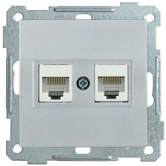 Розетка компьютерная 2-м СП Bolero РК10-2-Б RJ45 кат.5E механизм серебр. IEK EKB25-K23 • Купить по низкой цене в интернет-магазине СМЭК
