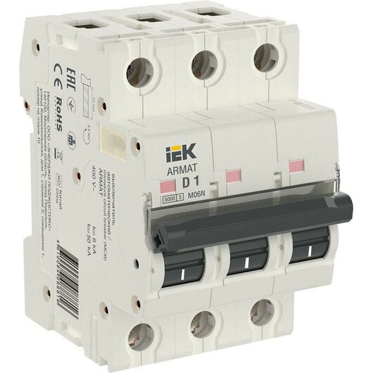 Выключатель автоматический модульный 3п D 1А M06N ARMAT IEK AR-M06N-3-D001 • Купить по низкой цене в интернет-магазине СМЭК