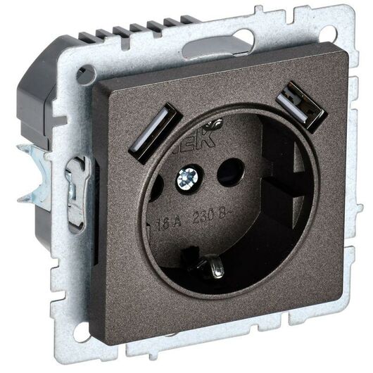 Розетка BRITE РЮш10-2-БрТБ 16А с USB A+A 3.1А с заземл. защ. шторки темн. бронза IEK BR-R14-16-U21-D • Купить по низкой цене в интернет-магазине СМЭК