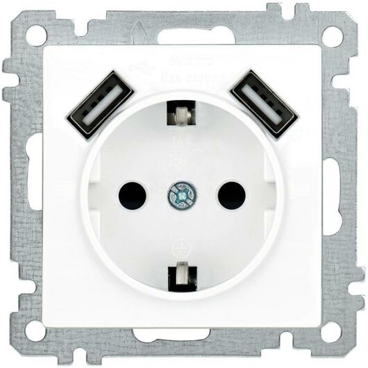 Розетка 1-м СП Bolero Рюш10-1-Б 16А IP20 с заземл. защ. шторки с 2-мя заряд. устройствами USB 2.1А м • Купить по низкой цене в интернет-магазине СМЭК