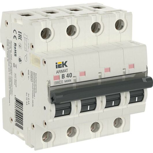 Выключатель автоматический модульный 4п B 40А M06N ARMAT IEK AR-M06N-4-B040 • Купить по низкой цене в интернет-магазине СМЭК